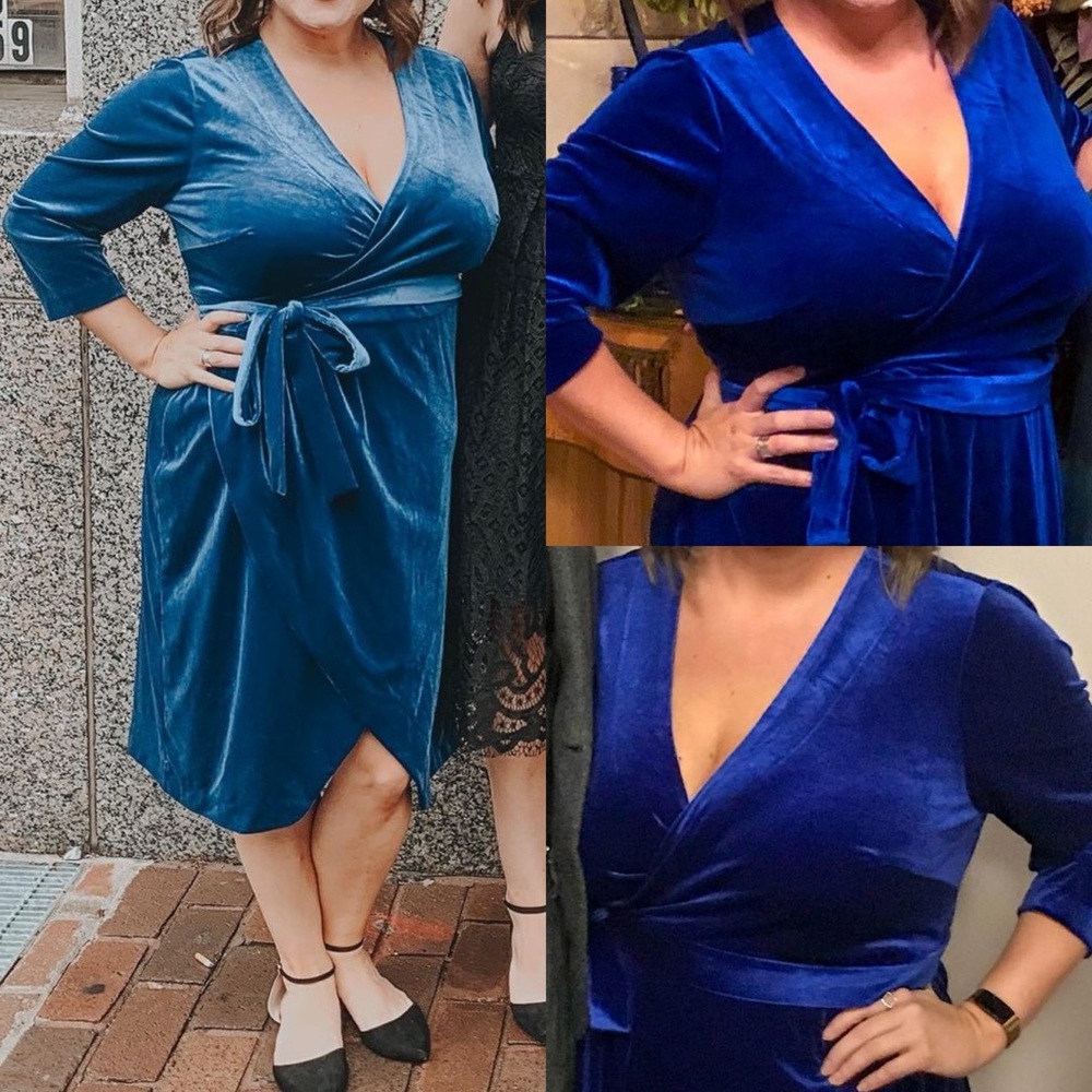 Eloquii Size 16 Blue Velvet wrap dress good condition